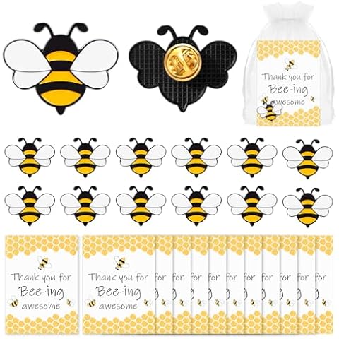 Misdary Employee Appreciation Gift Team Gift for Coworker Bee Lapel Pin Bee Badge Organza Bag Cards Thank You Gifts (50 Sets) Cover