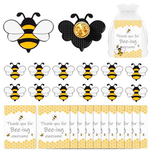 Misdary Employee Appreciation Team Gift for Coworker Bee Lapel Pin Bee Badge Organza Bag Cards Thank You Gifts