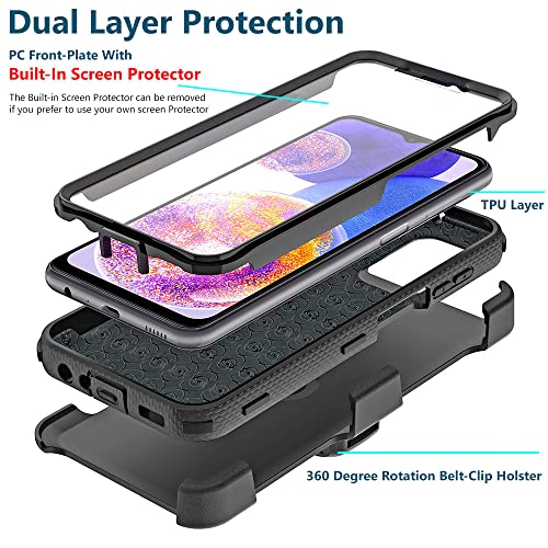 Image of for Samsung Galaxy A23 5G / A23 (4G) Aegis Series case, Full-Body Rugged Dual-Layer Shockproof Protective Swivel Belt-Clip Holster Cover with Built-in Screen Protector, Kickstand, Black