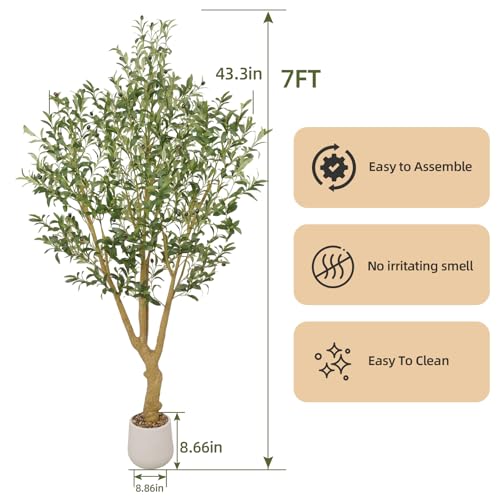 SIUJOJO Faux Olive Tree 7ft - Realistic Tall Silk Olive Trees Artificial Indoor Decor - Large Potted Fake Olive Tree with Branches and Fruits - Artificial Olive Trees for Home Office Decor Indoor — view 2