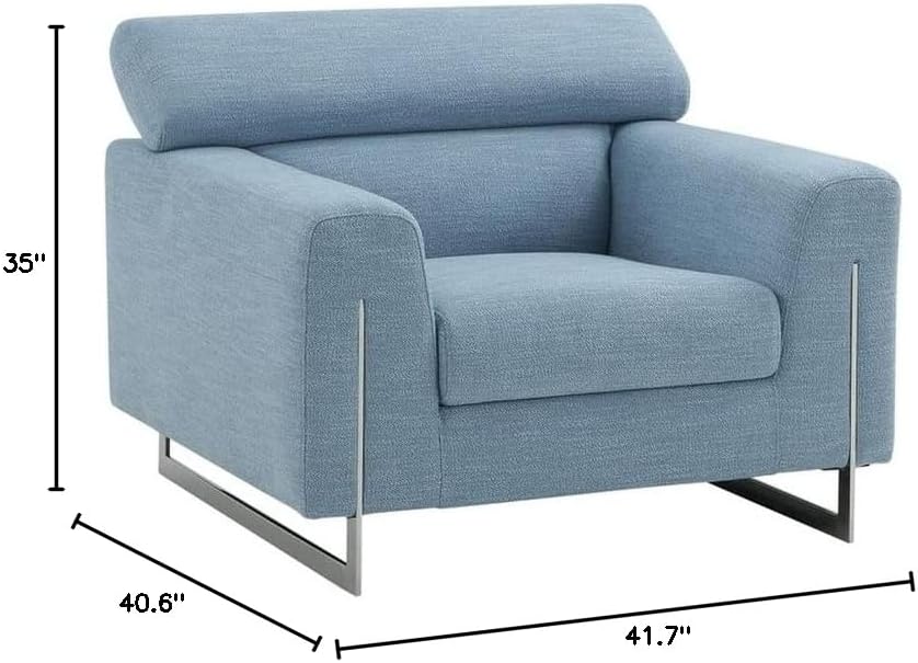 Pasargad Home Serena Modern Blue Lounge Chair, Stainless Steel Legs with Adjustable Headrest
