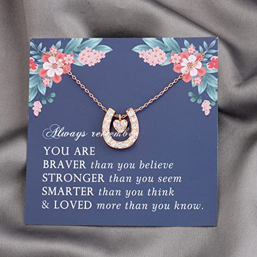 LQRI Rose Gold Lucky Horseshoe Pendant Necklace - Horse Jewelry Gifts for Girls & Women3