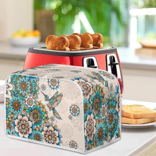 Image of Talayituse Boho Hummingbird Flower Print 2 Slice Toaster Covers Dust Protection Bread Maker Covers Toaster Oven Cloth Cover Kitchen Accessories Washable Appliance Cover, S