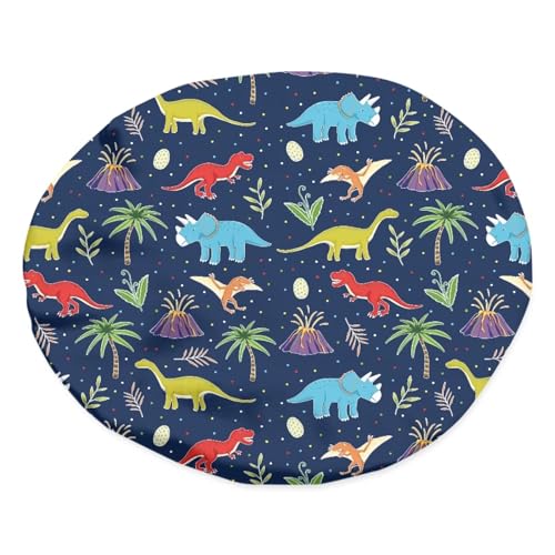 Image of Kids Satin Hair Bonnet, Colorful Dinosaur Palm Tree Design, Sleep Cap with Elastic Band, Head Hair Cover Night Cap Indoor Outdoor Sleeping Beanie Headwear for Toddler Baby