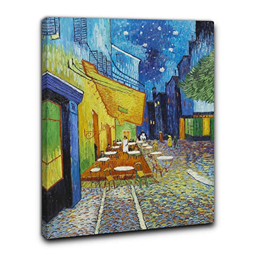 Resistente ai raggi UV Niik Quadro + Telaio (BC) Vincent Van Gogh 60 x 45 x 1,7 cm Terrazza Del caffè la sera Place du Forum Arles falso d\' autore stampa su tela