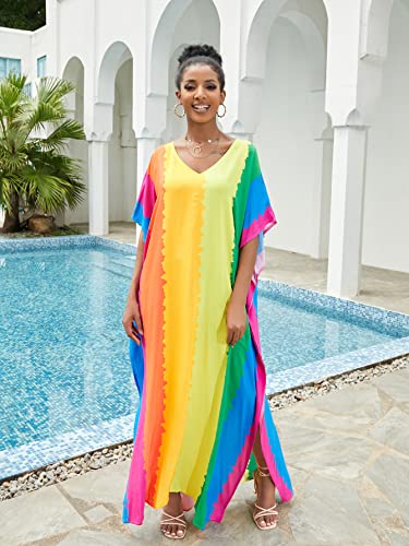 Image of NFVNKJ Women's Plus Size Beach Lounge Kaftan Maxi Dress Swimsuit Coverup for Women