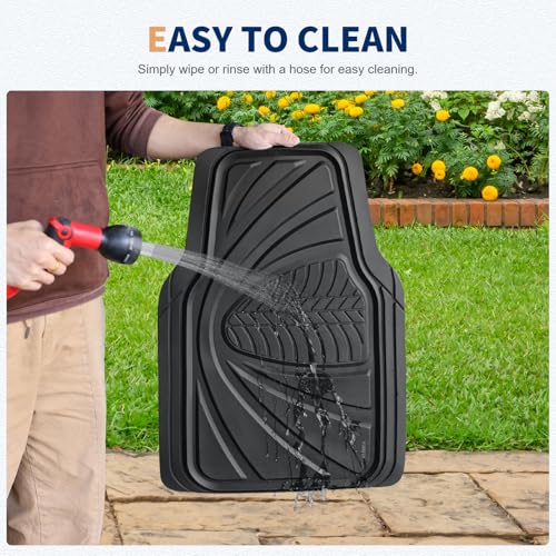 Image of FLORICH Car Floor Mats, Waterproof Universal Heavy-Duty 4 Pieces Rubber Floor Mats for Cars, Full Set Car Mats with Anti-Slip Backing Fit for Most SUV, Vans,Trucks, Sedan(Black)