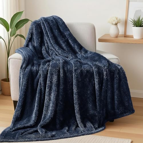 Image of Exclusivo Mezcla Plush Fuzzy Fleece Throw Blanket Extra Large, Super Soft, Fluffy and Warm Blankets for Couch, Bed, All Season (Navy Blue, 50x70 inches)