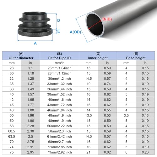 Image of PATIKIL 2-1 /2 inch Plastic Tubing End Caps, 12Pcs Round Hole Plug Insert for Round Iron Pipe Chair Leg Table Bookshelves Patio Furniture, Black