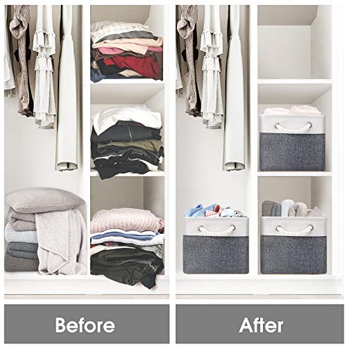 Wiselife Storage Basket Bins [3-Pack] - Large Collapsible Storage Cubes Organizer For Shelf Closet Bedroom, Perfect Storage Box With Handles（Grey Patchwork, 15" X 11" X 9.5"） #TOP5