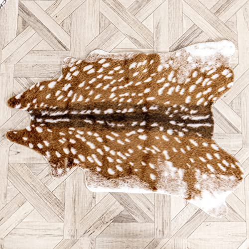 Faux Cowhide Rug Animal Print Area Rug Deer Hide Rug Sika Deer Carpet Cow Hides and Skins Mat for Home Livingroom 3.6x3ft