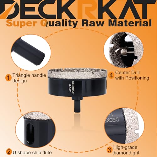 3-1/2 inch Diamond Hole-Saw Bits with Pilot Drill Bit -3-1/2\" Diamond Tipped Tile Hole Saws with Guiding Bit Accurate Drilling for Porcelain Tile Ceramic Pottery Granite Stone Glass Bottles 90mm. - Thumbnail 4