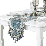 Embroidery Luxury Table Runner Jacquard Fabric Table Runner with Multi-Tassels for Dining Room Dress