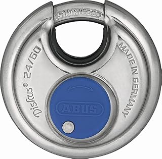 ABUS Kłódka Diskus 24IB/60 ze stali nierdzewnej - z ochroną 360° - do zabezpieczenia w przypadku silnych czynników atmosferycznych - 05633 - poziom bezpieczeństwa ABUS 7 - srebrna/niebieska