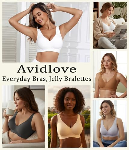Image of Avidlove Wireless Bras for Women Comfortable Jelly Bra Deep V Seamless Bralette Full Coverage Padded Bralette Everyday