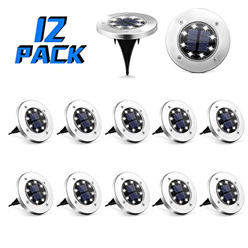 Solpex 12 Pack Solar Ground Lights, 8 Led Solar Powered Disk Lights Outdoor Waterproof Garden Landscape Lighting For Yard Deck Lawn Patio Pathway Walkway (White) #TOP6