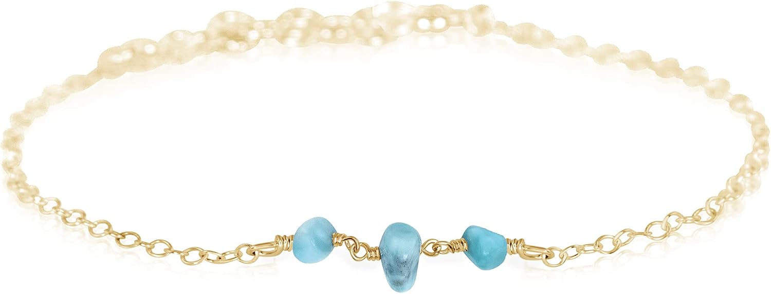 Larimar Beaded Chain Anklet in 14k Gold Fill