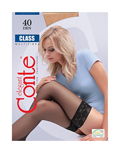 Image of Conte Semi Opaque Thigh Highs Self-Supported Stockings Silicone Lace Top Stay Ups Class 40 Den