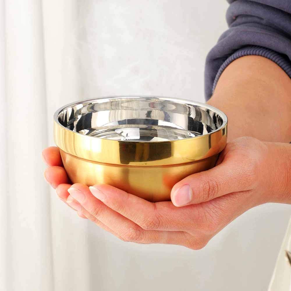 Stainless Steel Bowl Set: 17 Oz Cereal Bowl of 6 with Double Walled Insulated - Dishwasher Safe Unbreakable Deep Soup Bowl Home Kitchen & Child (Gold)