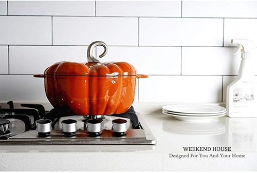 Miniatura 7 de Olla de hierro fundido de calabaza de 9.4 in con revestimiento antiadherente, cacerola grande de 3.76 litros, naranja