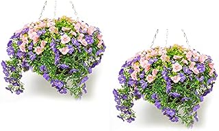 Primrose Premium Large Artificial Outdoor Hanging Baskets With Flowers (Fuchsia, Set of 2)