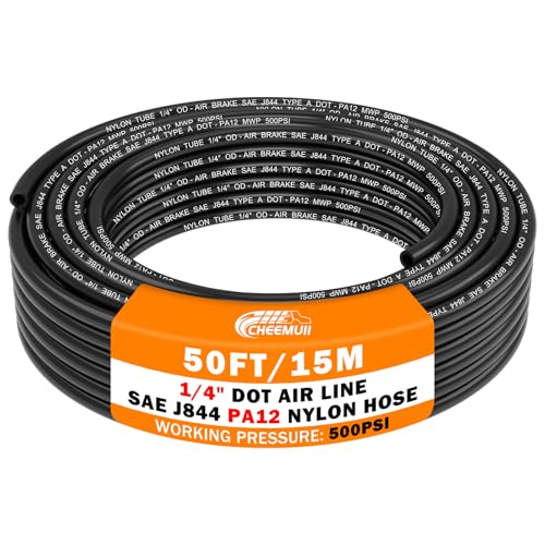Image of CheeMuii 50 FT 1 /4 Pneumatic Tubing 1 /4 inch PA12 Nylon DOT Air Line SAE J844 DOT Air Hose 15.3 Meter 1 /4 Inch OD Pneumatic Air Tubing Pipe Hose Line