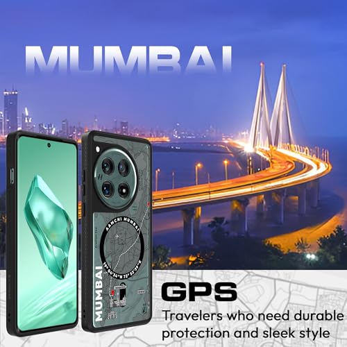 Image of KAPAVER Mag-X Back Cover Case Compatible with OnePlus 12 5G (PC+TPU) (GPS Mumbai), Black