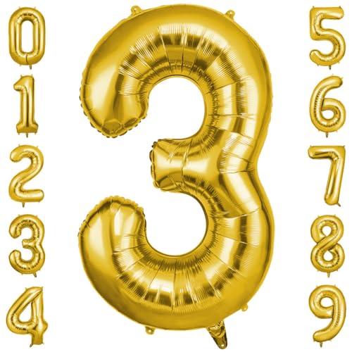 OFFCUP Helium Balloons, 40 Inches Number Balloons 3, Foil Birthday Balloon for Birthday Wedding Party Decorations Celebration Supplies (Gold)