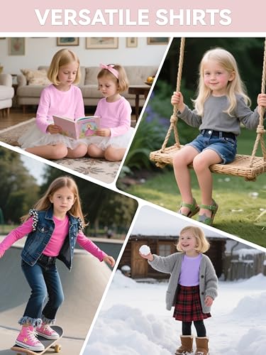 Image of 5 Pack Girls Long Sleeve Shirts Soft Cotton T-Shirts Toddlers' Tagless Tees | Classic Clothes for 18M-14Y, Cozy, Breathable & Smooth, Double-Stitched Seams, Great for Layering Under Tops or Daily Wear