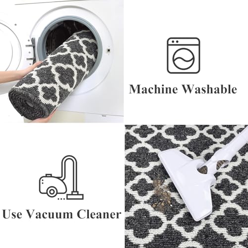 SHACOS Extra Long Hallway Runner Rug 60 x 240 cm Non Slip Black Narrow Hall Runner Rug Washable Carpet Runners for Hallway, Entryway, Kitchen