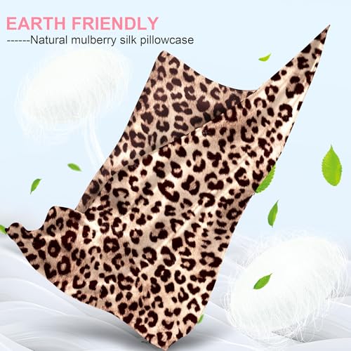 Mulberry Silk Pillow Cases King Size with Hidden Zipper, Ultra Smooth and Soft Breathable Cooling Silk Satin Pillowcase for Hair and Skin, Gifts for Women Men (Leopard Brown, 20x36 Inches, 1 Pack)