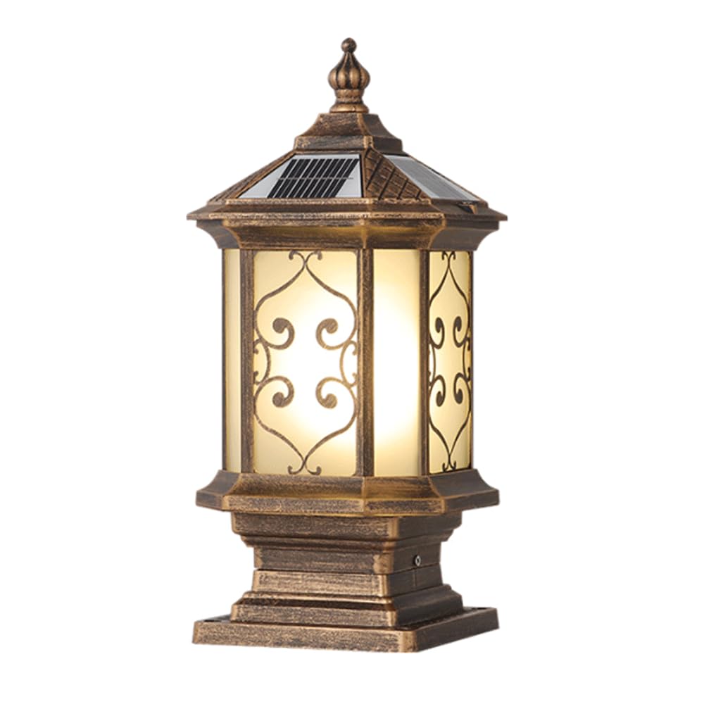 Lampes Solaires D'extérieur Sur Poteau, Étanches, En Aluminium Moulé Sous Pression, Avec Détecteur Crépusculaire Et LED. Lanterne Pilier En Verre Au Style Vintage, Idéale Pour Jardin