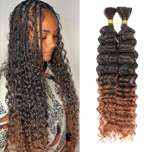 YYQXZG Deep Wave Bulk Hair for braiding 20 Inch No Weft Synthetic Curly Braiding Hair Extensions for Boho Braids (2bundles,120g,1B/30#)