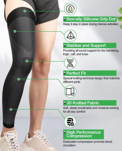 Keking® Full Leg Compression Sleeves, Unisex, Thigh High Compression Stocking 20-30Mmhg Graduated Support For Thigh Calf Knee, Running, Basketball, Reduce Varicose Veins And Swelling, 1 Pair, Black M #TOP1