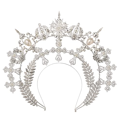 Diadema de halo Virgen María con acabados metalizados elegantes Plateado 4