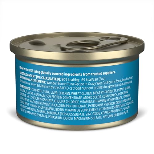 Image of Amazon Brand - Wonder Bound Canned Wet Cat Food (Tuna Recipe in Gravy), No Artificial Flavors, Adult Recipe, 3 Ounce (Pack of 24)