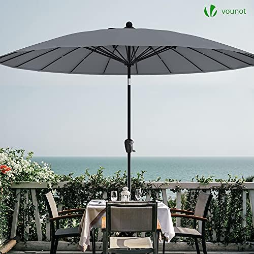 VOUNOT 2.7m Shanghai Garden Parasol, Outdoor Patio Table Tilting Parasol Umbrella, with Crank Handle, Protective Cover, 18 Sturdy Ribs, Grey