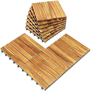 Wood Interlocking Flooring Tiles (Pack of 10, 12