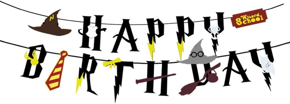 YoHold Wizard Happy Birthday Felt Banner for Wizard, Halloween Birthday Party Supplies Decorations,Party Supplies Wizard Decorations, Pre-Assembled, Black