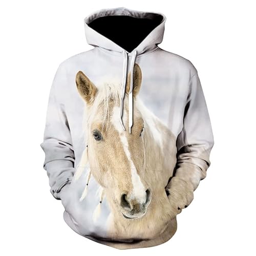 BOEERLCNL Graues Tier Pferd 3D Pullover Herren Damen Casual Hoodie Unisex Outdoor Pullover Top Cover