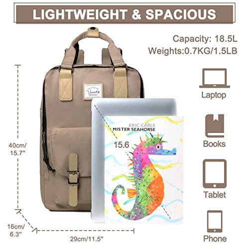 Image of VASCHY Women's Backpack, Girl's Backpack Laptop Backpack for 15.6 Inches, Water Resistant, Chic School Bag with Two Bottle Pockets for College Travel, 15.1L (Blue Gardenia)