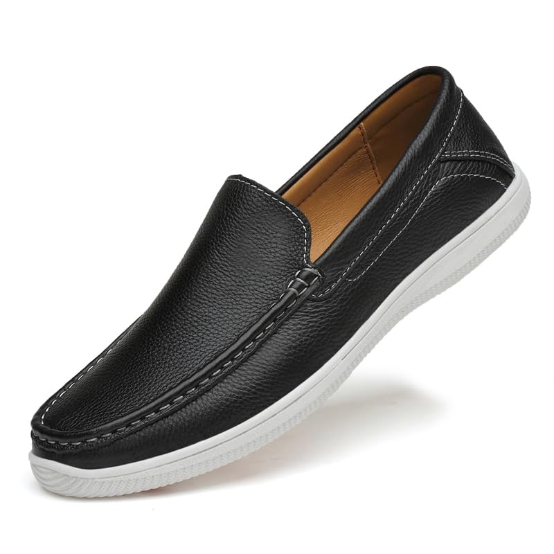 Mens Slip-On Loafers, Casual Leather Shoes, Loafer Flats,Concise Style, Blue, Black