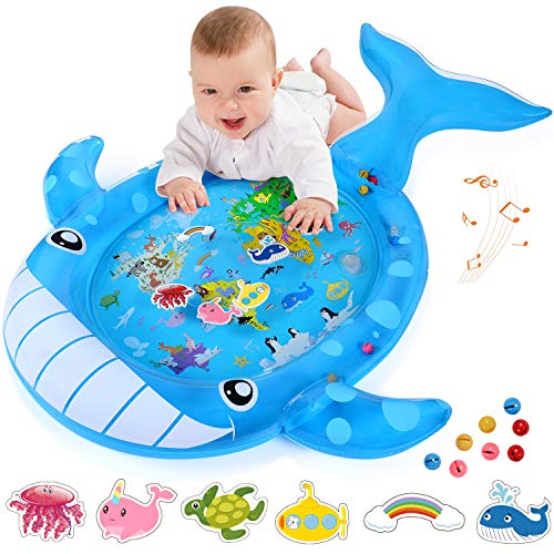 MAGIFIRE Tummy Time Baby Water Mat Infant Water Mat for 3 6 9 Months Boys Girls Promotes Visual Stimulation (Whale)