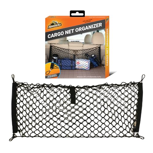 Armor All Cargo Net Organizer, 12” x 31” Inch Expandable up to 47” Inches, Super-Durable Nylon Material, Attaches to Headrest Post, Stretchable Net Car Trunk Organizer with Mesh Pocket, Universal Fit