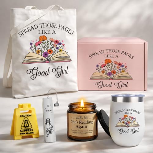 Funny Book Lovers Gifts for Women - Humorous & Warm Bookish Gift Set Includes Tumbler Bookmark Scented Candle Book Decor Tote Bag & Gift Box Reader Gifts Box for Teacher Friends