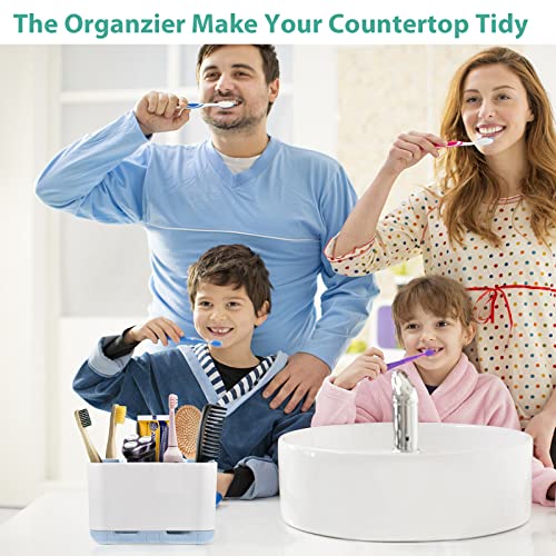 Boperzi Electric Toothbrush Holder For Bathroom Organizer Countertop, Detachable Anti-Slip Blue Toothpaste Storage Caddy 6 Slots White With Drainage Holes For Makeup Brush Razor Stand #TOP6