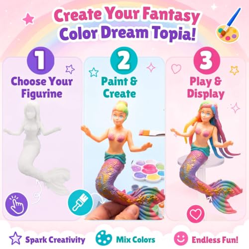 Image of SOLDAY Mermaid Unicorn Paint Kit for Girls - 4 Hairstyles, 4 Figures Set | Includes 2 Mermaid princess, 2 Unicorn figurines for Girls ages 3+, Mix and match hair game for a Ceative craft party gift