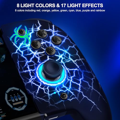 Gammeefy Hall Effect Joystick (No Drift) Switch Joypad for Nintendo Switch/OLED, Full-Size Grip Wireless Pro Controller with 9 Color Lights, Ideal for Those Who Prefer Handheld Mode
