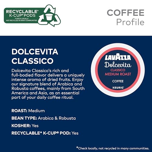 Image of Lavazza Dolcevita Classico Keurig K-Cup Pods, Medium Roast, Arabica and Robusta Blend (32 Pods)