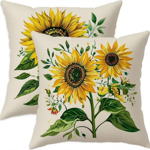 Housse coussin 60x60cm vintage lin jaune imperméable lot de 2